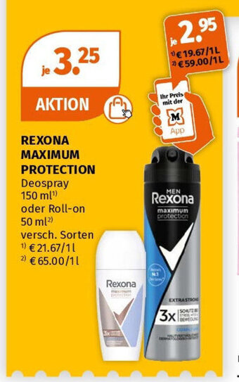 Müller REXONA MAXIMUM PROTECTION Deospray 150 ml oder Roll-on 50 ml Angebot