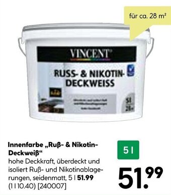 BayWa VINCENT Innenfarbe ,,Ruß & Nikotin-Deckweiß" 5 L Angebot