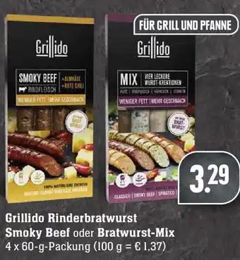 E-Center Grillido Rinderbratwurst Smoky Beef oder Bratwurst Mix 4x60g Angebot