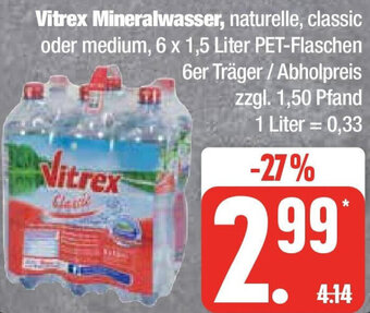 Edeka Vitrex Mineralwasser 6x1,5 Liter Angebot