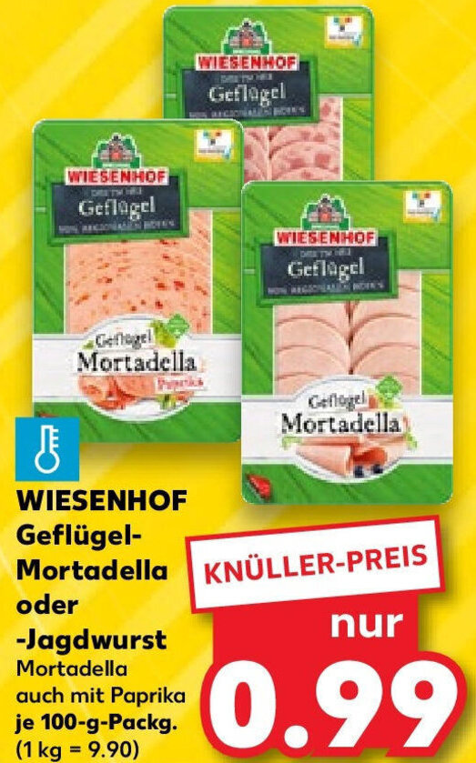 WIESENHOF Geflügel Mortadella oder Jagdwurst 100 g Packg. Angebot bei