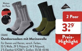 Aldi Süd CRANE Outdoorsocken mit Merinowolle 2 Paar Angebot