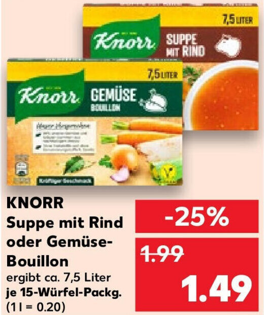 KNORR Suppe mit Rind oder Gemüse Bouillon 15Würfel Packg. Angebot bei