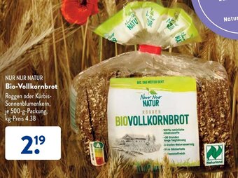 Aldi Süd NUR NUR NATUR Bio-Vollkornbrot 500 g Packung Angebot