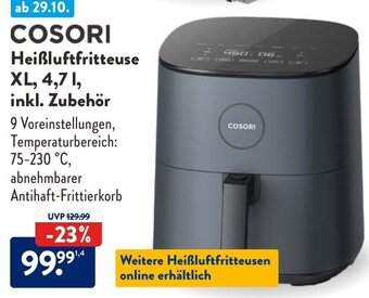 Aldi Süd COSORI Heißluftfritteuse XL, 4,7 L, inkl. Zubehör Angebot