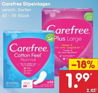 Netto Marken-Discount Carefree Slipeinlagen 40 - 56 Stück Angebot