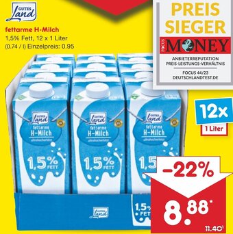 Netto Marken-Discount GUTES Land fettarme H-Milch 12 x 1 Liter Angebot