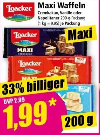 Norma Loacker Maxi Waffeln 200 g Packung Angebot