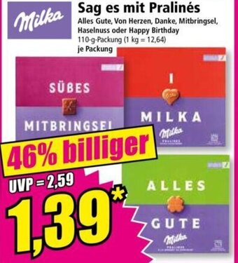 Norma Milka Sag es mit Pralinés 110 g Packung Angebot