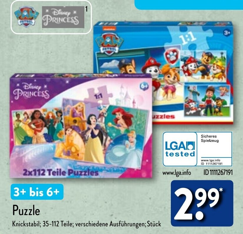Disney PRINCESS Puzzle Angebot bei Aldi Nord