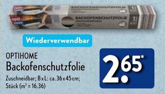 Aldi Nord OPTIHOME BACKOFENSCHUTZFOLIE Angebot