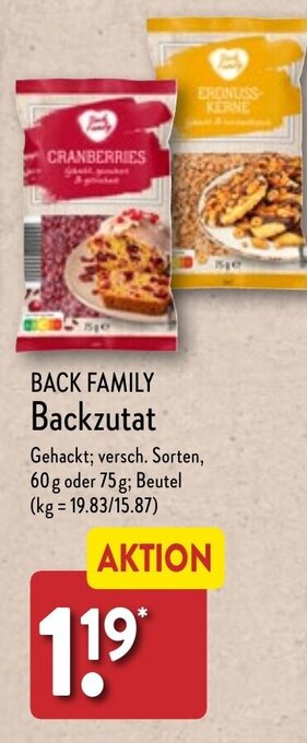 Aldi Nord BACK FAMILY Backzutat 60g oder 75 g; Beutel Angebot