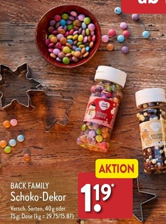 Aldi Nord BACK FAMILY Schoko-Dekor 40 g oder 75 g Dose Angebot