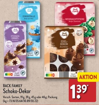 Aldi Nord BACK FAMILY Schoko-Dekor 19 g, 39 g oder 46 g Packung Angebot