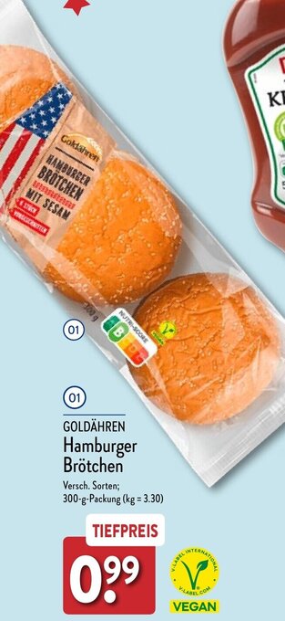 Aldi Nord GOLDÄHREN Hamburger Brötchen 300 g Packung Angebot