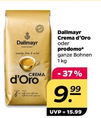 NETTO Dallmayr Crema d'Oro oder prodomo ganze Bohnen 1 kg Angebot