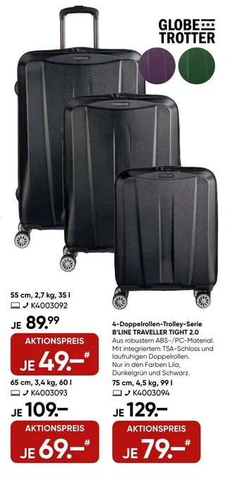 Galeria GLOBE TROTTER 4-Doppelrollen-Trolley-Serie B'LINE TRAVELLER TIGHT 2.0 Angebot