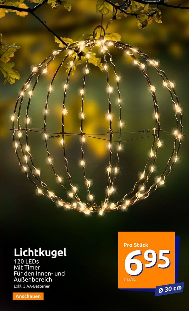 Lichtkugel 120 LEDS Mit Timer Für den Innen- und Außenbereich Exkl. 3 AA- Batterien Angebot bei Action