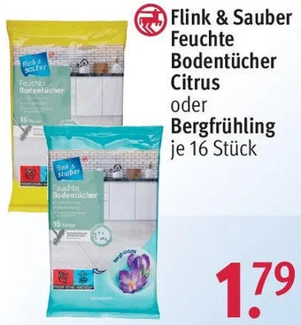 Rossmann Flink & Sauber Feuchte Bodentücher Citrus oder Bergfrühling 16 Stück Angebot