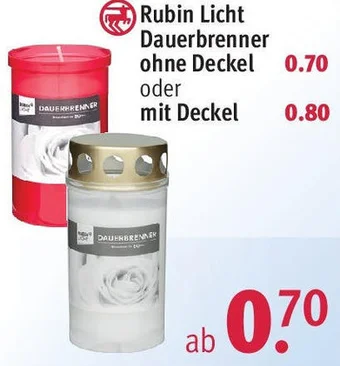 Rossmann Rubin Licht Dauerbrenner ohne Deckel oder mit Deckel Angebot