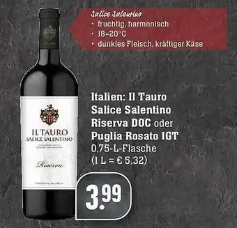 Edeka Italien: Ll Tauro Salice Salentino Riserva DOC Oder Puglia Rosato Igt Angebot