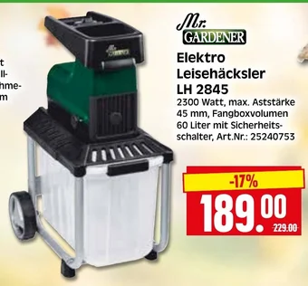 Herkules Baumarkt Mr. GARDENER Elektro Leisehäcksler LH 2845 Angebot