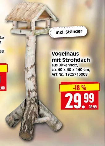 Herkules Baumarkt Vogelhaus mit Strohdach aus Birkenholz Angebot