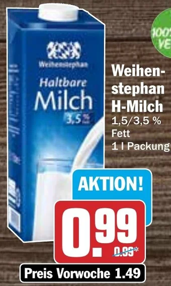 Hit Weihenstephan H-Milch 1 L Packung Angebot