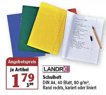 Globus Landré Schulheft Din A4 Angebot