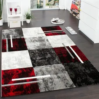 ManoMano Paco home designer teppich modern mit konturenschnitt karo muster grau schwarz rot 120x170 cm Angebot