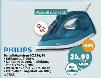 PENNY Philips Dampfbügeleisen Gc1756.20 Angebot