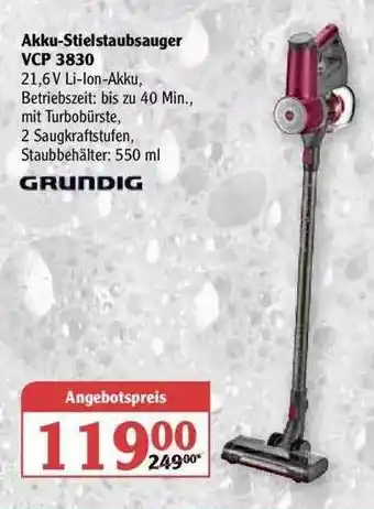 Globus Akku-stielstaubsauger Vcp 3830 Grundig Angebot