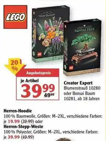 Globus Lego Herren-hoodie Oder Herren-stepp-weste Angebot