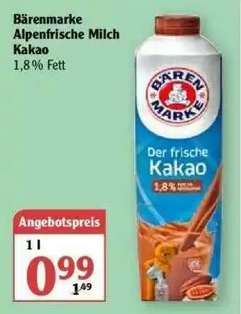 Globus Bärenmarke Alpenfrische Milch Kakao Angebot