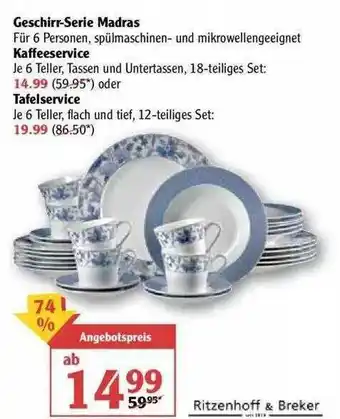 Globus Geschirr-serie Madras, Kaffeeservice Oder Tafelservice Ritzenhoff & Breker Angebot