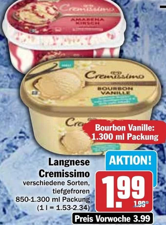 Hit Langnese Cremissimo 850-1.300 ml Packung Angebot