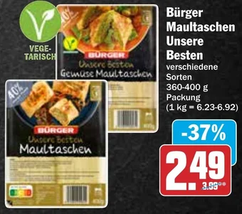 Hit Bürger Maultaschen Unsere Besten 360-400 g Packung Angebot