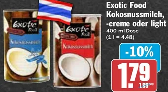 Hit Exotic Food Kokosnussmilch, creme oder light 400 ml Dose Angebot