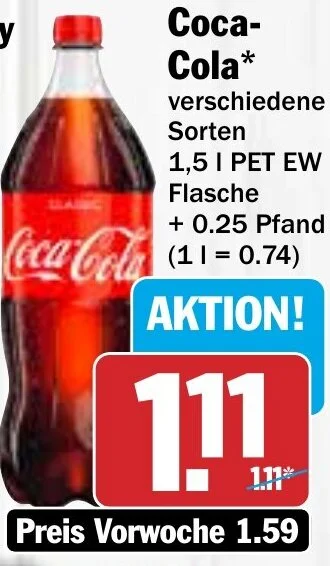 Hit Coca-Cola 1,5 L Angebot