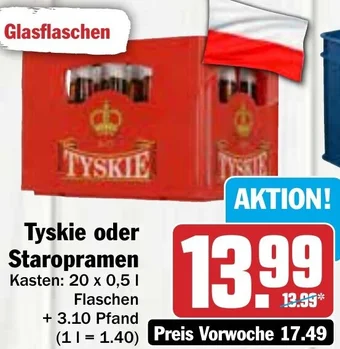 Hit Tyskie oder Staropramen 20x0,5 L Flaschen Angebot