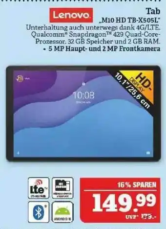 Marktkauf Lenovo Tab M10 Hd Tb-x505l Angebot