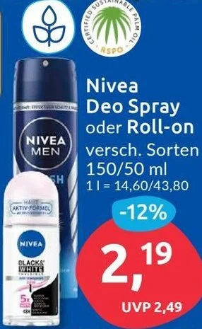 Budni Nivea Deo Spray oder Roll-on 150/50 ml Angebot