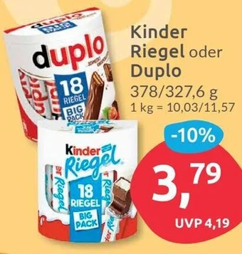 Budni Kinder Riegel oder Duplo 378/327,6 g Angebot