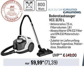 METRO GRUNDIG Bodenstaubsauger VCC 3170 L Angebot