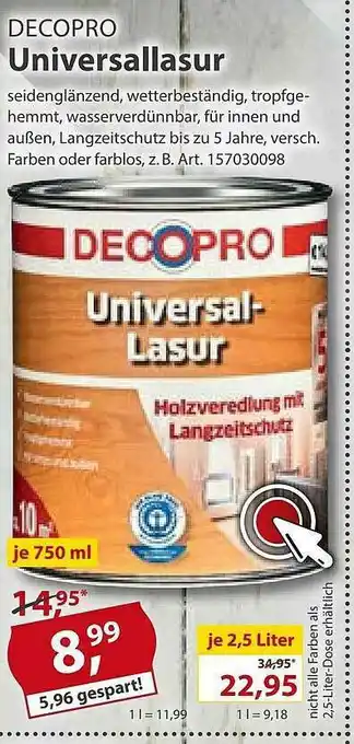 Sonderpreis Baumarkt Decopro Universallasur Angebot