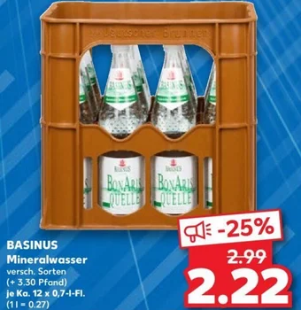 Kaufland BASINUS Mineralwasser Ka. 12 x 0,7-L-FI. Angebot