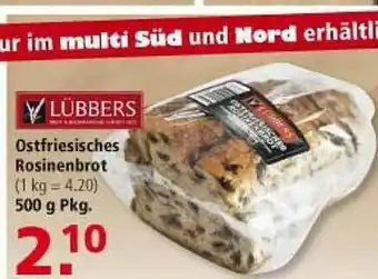 Multi Markt Lübbers Ostfriesisches Rosinenbrot Angebot