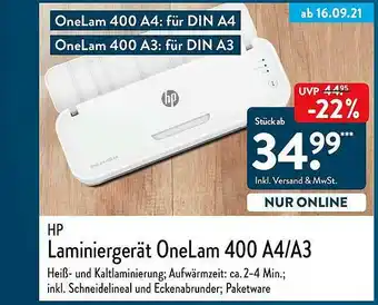 Aldi Nord Hp Laminiergerät Onelam 400 A4 Oder A3 Angebot