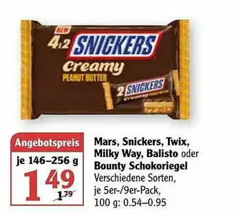 Globus Mars, Snickers, Twix, Balisto Oder Bounty Schokoriegel Angebot