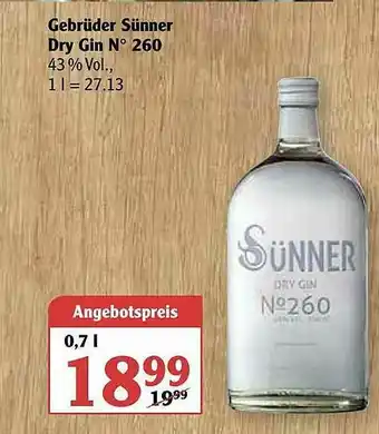 Globus Gebrüder Sünner Dry Gin N°260 Angebot